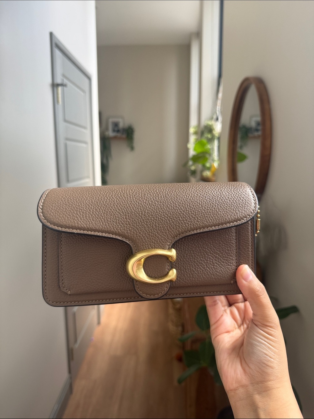 Coach Tabby 20 in Taupe Pebble Leather Crossbody with Gold 'C' Turnlock - Picture 3 of 8